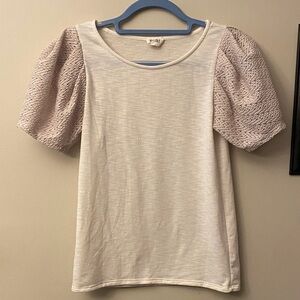 BiBi Cream Textured puff Sleeve Blouse